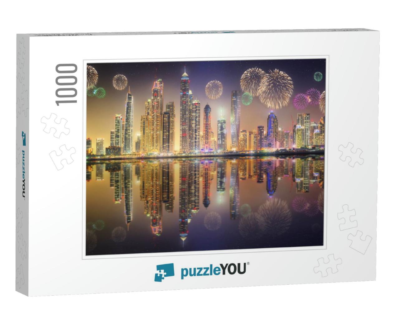 The Beauty Panorama of Skyscrapers in Dubai Marina with F... Jigsaw Puzzle with 1000 pieces