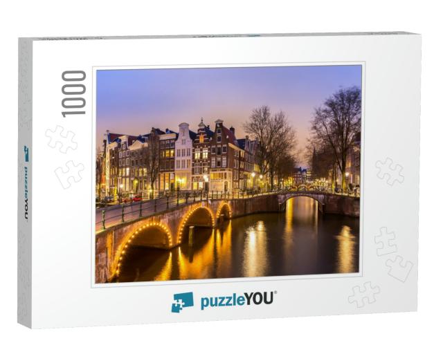Amsterdam Canals West Side At Dusk Netherlands... Jigsaw Puzzle with 1000 pieces