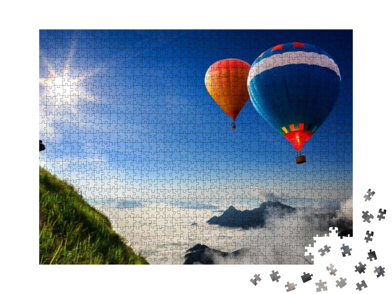 Colorful Hot-Air Balloons Flying Over the Mountain... Jigsaw Puzzle with 1000 pieces