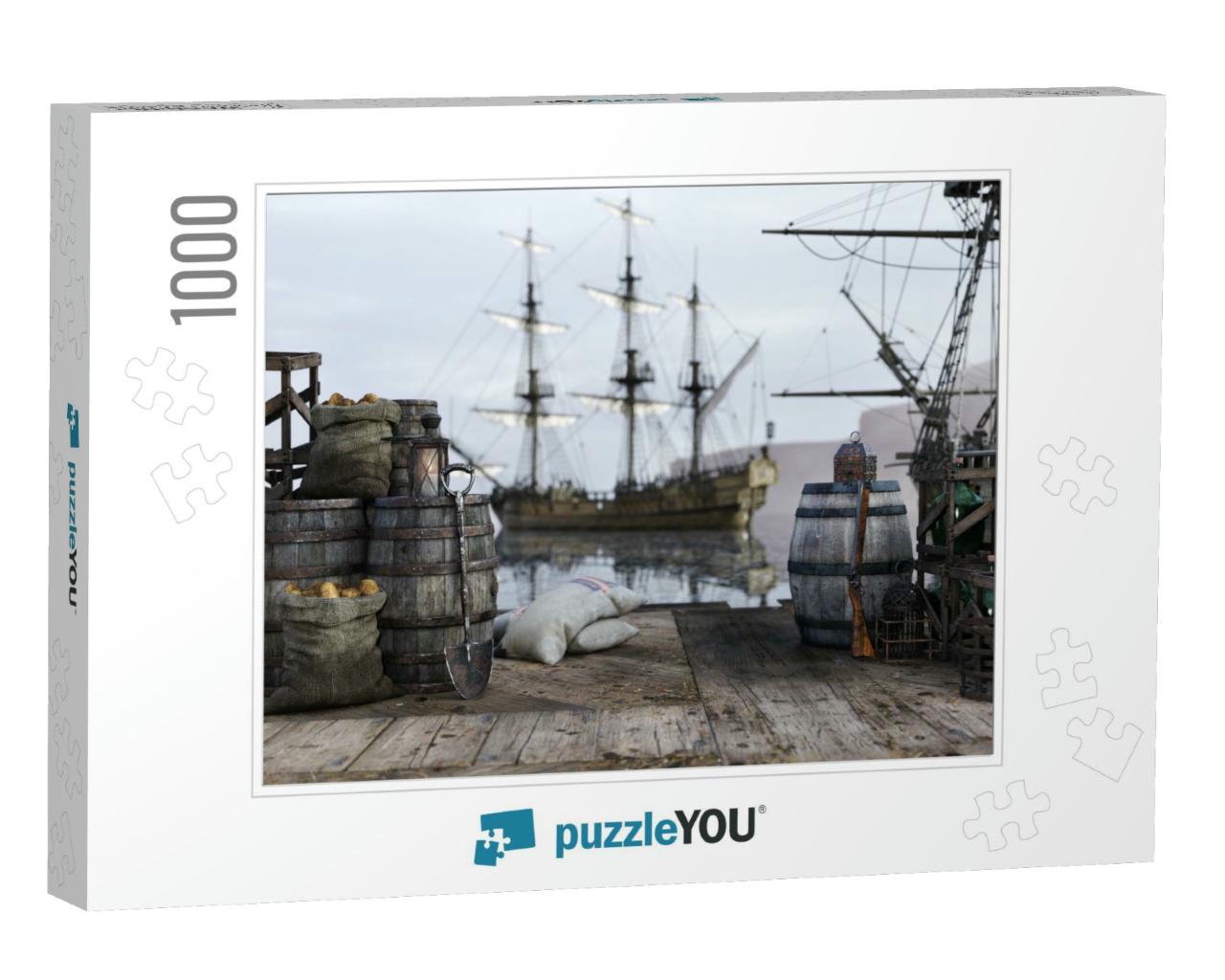 Background of a Pirate Docking Port with Various Trade Go... Jigsaw Puzzle with 1000 pieces