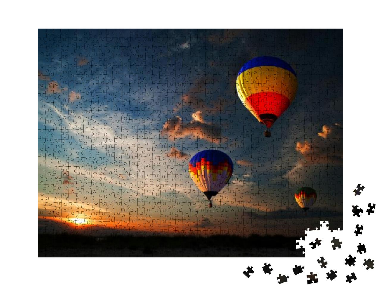Colorful Hot Air Balloon is Flying At Sunrise... Jigsaw Puzzle with 1000 pieces