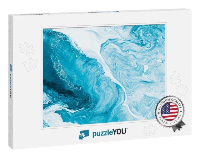 Blue with Silver Creative Abstract Hand Painted Backgroun... Jigsaw Puzzle
