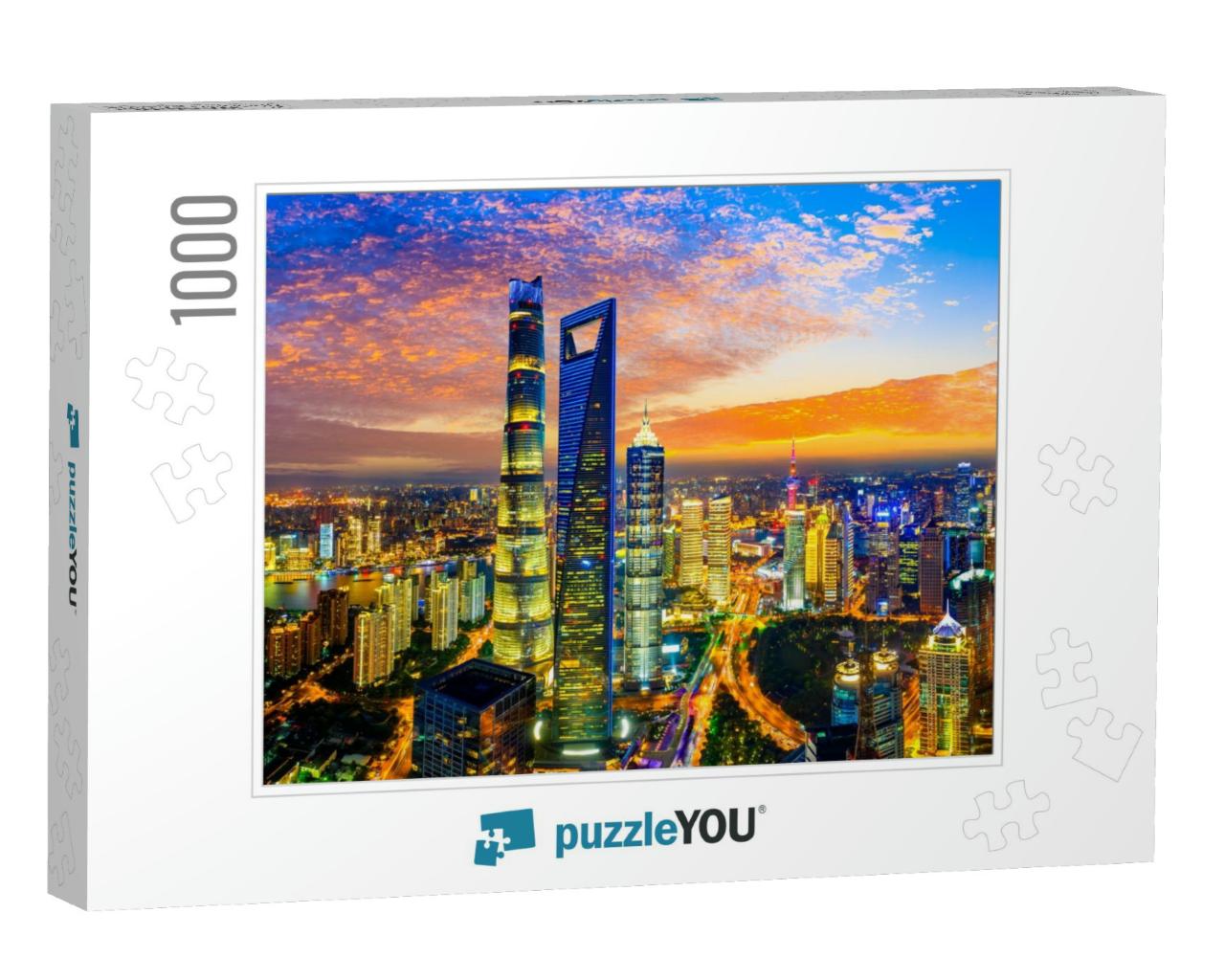 Aerial View of Shanghai Skyline & Cityscape At Night, Chi... Jigsaw Puzzle with 1000 pieces
