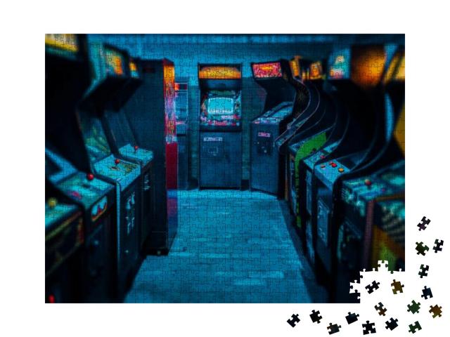 Old Vintage Arcade Video Games in an Empty Dark Gaming Ro... Jigsaw Puzzle with 1000 pieces