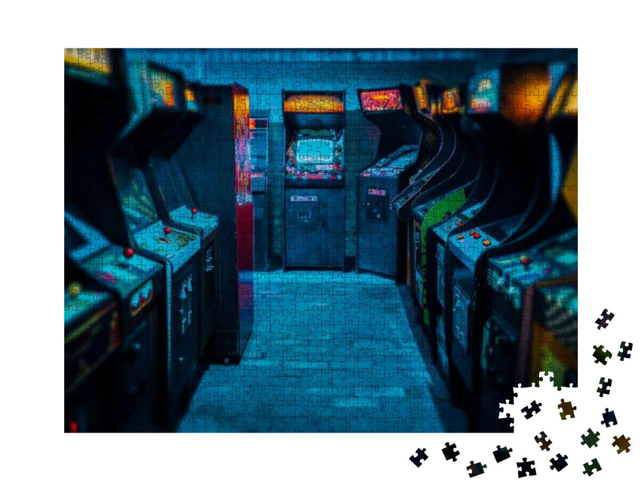 Old Vintage Arcade Video Games in an Empty Dark Gaming Ro... Jigsaw Puzzle with 1000 pieces