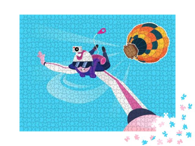 Skydiver Flying in the Free Fall. Cartoon Skydiver Charac... Jigsaw Puzzle with 1000 pieces