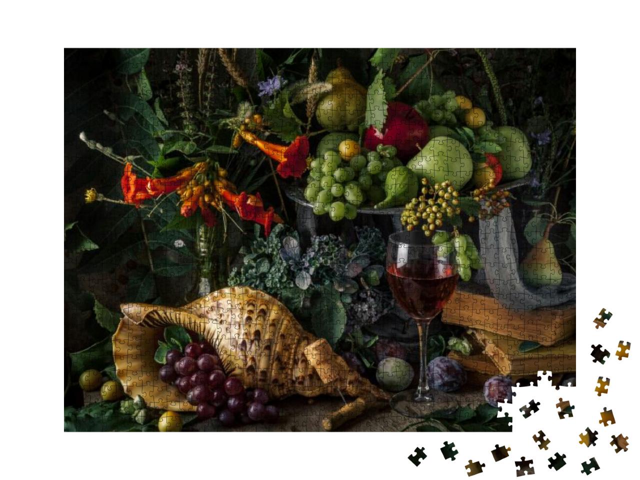 Classic Still Life with Fruit & Wine, a Beautiful Still L... Jigsaw Puzzle with 1000 pieces