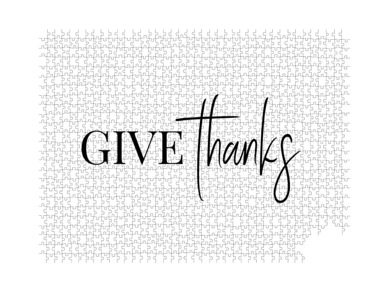 Thanksgiving Typography. Give Thanks Hand Painted Letteri... Jigsaw Puzzle with 1000 pieces