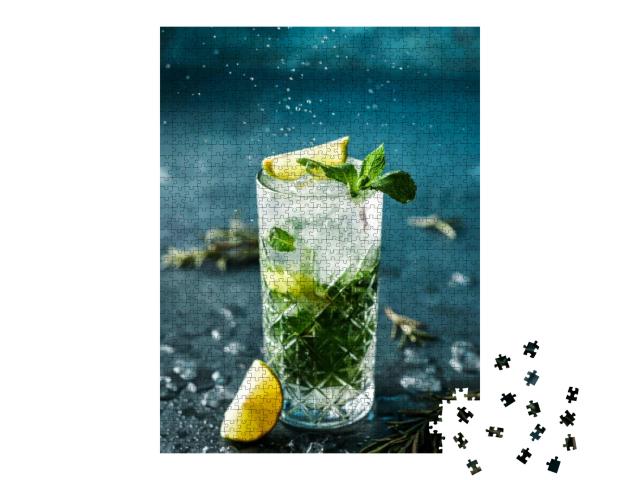 Fresh Mojito Cocktail with Lime, Rosemary, Mint & Ice in... Jigsaw Puzzle with 1000 pieces