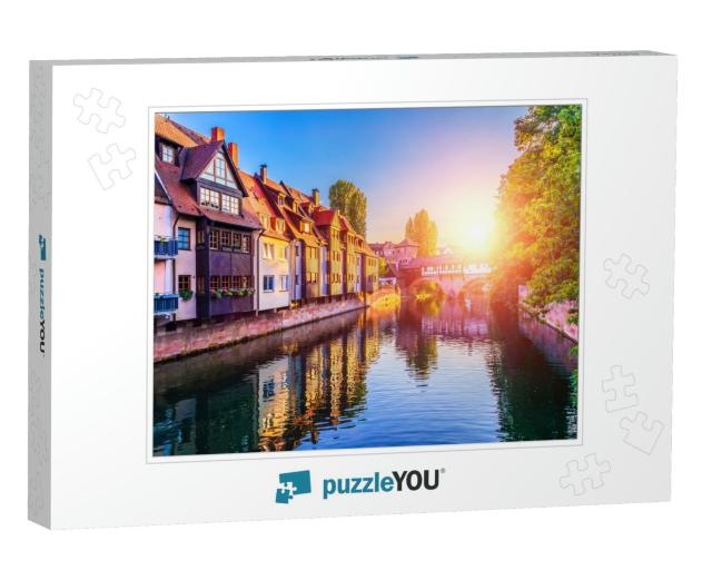 Scenic Summer Sunset View of the Bridge Over Pegnitz Rive... Jigsaw Puzzle