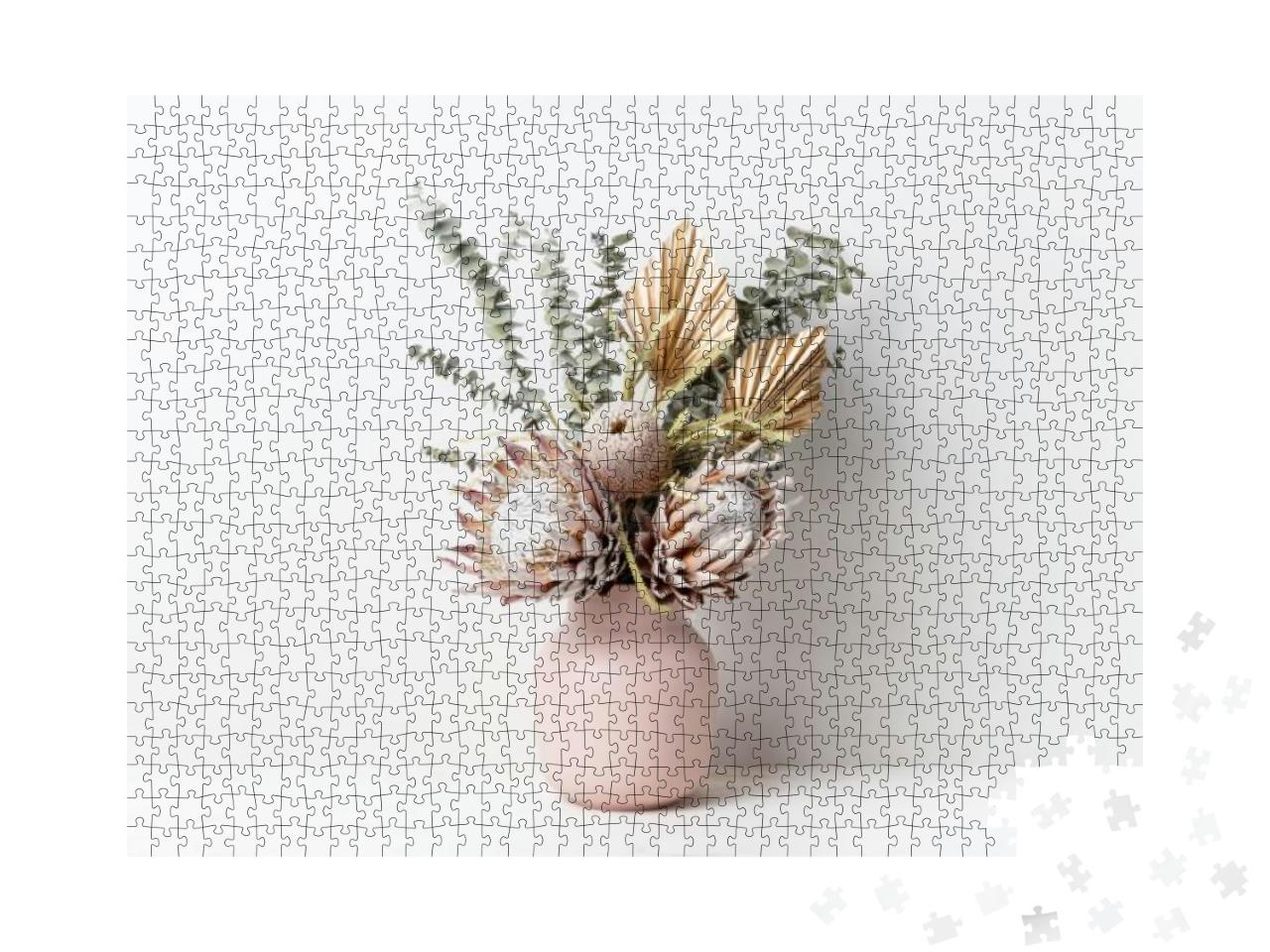 Beautiful Dried Flower Arrangement in a Stylish Pink Vase... Jigsaw Puzzle with 1000 pieces