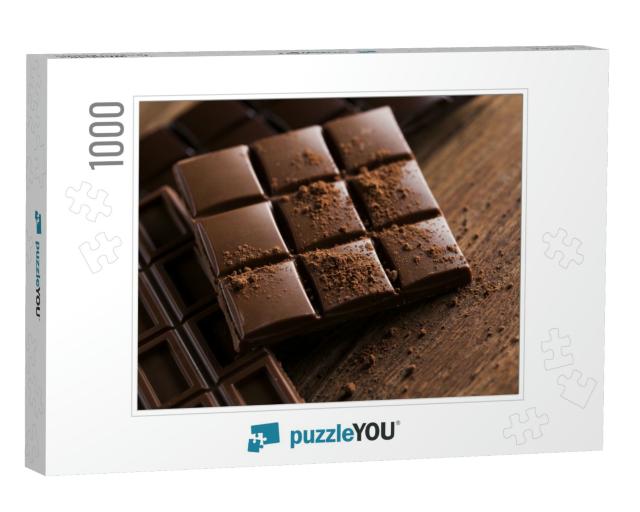 Milk & Dark Chocolate on a Wooden Table... Jigsaw Puzzle with 1000 pieces