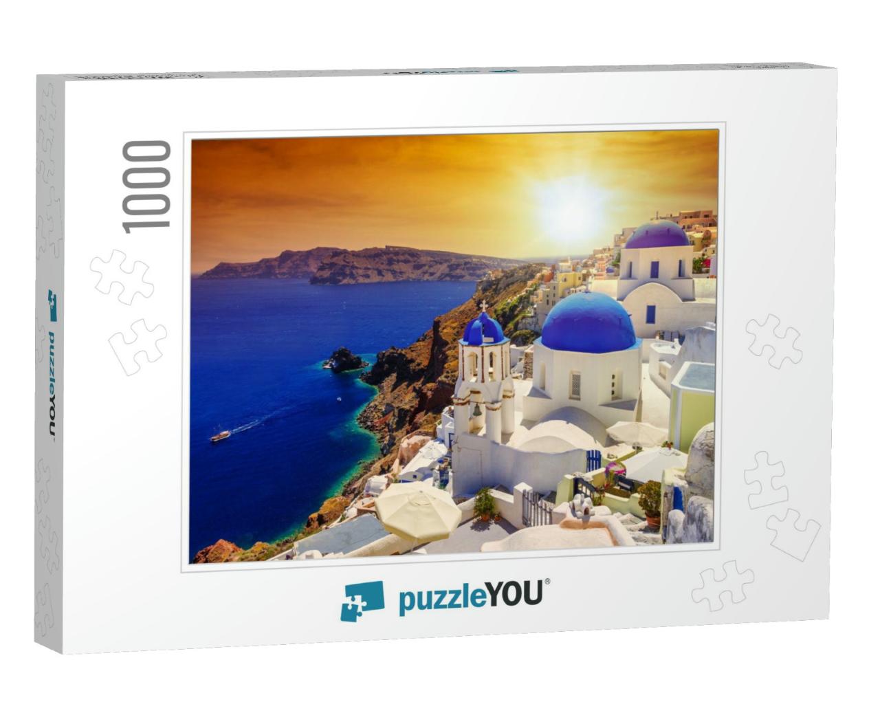 Beautiful Sunset Over Oia Town on Santorini Island, Greec... Jigsaw Puzzle with 1000 pieces