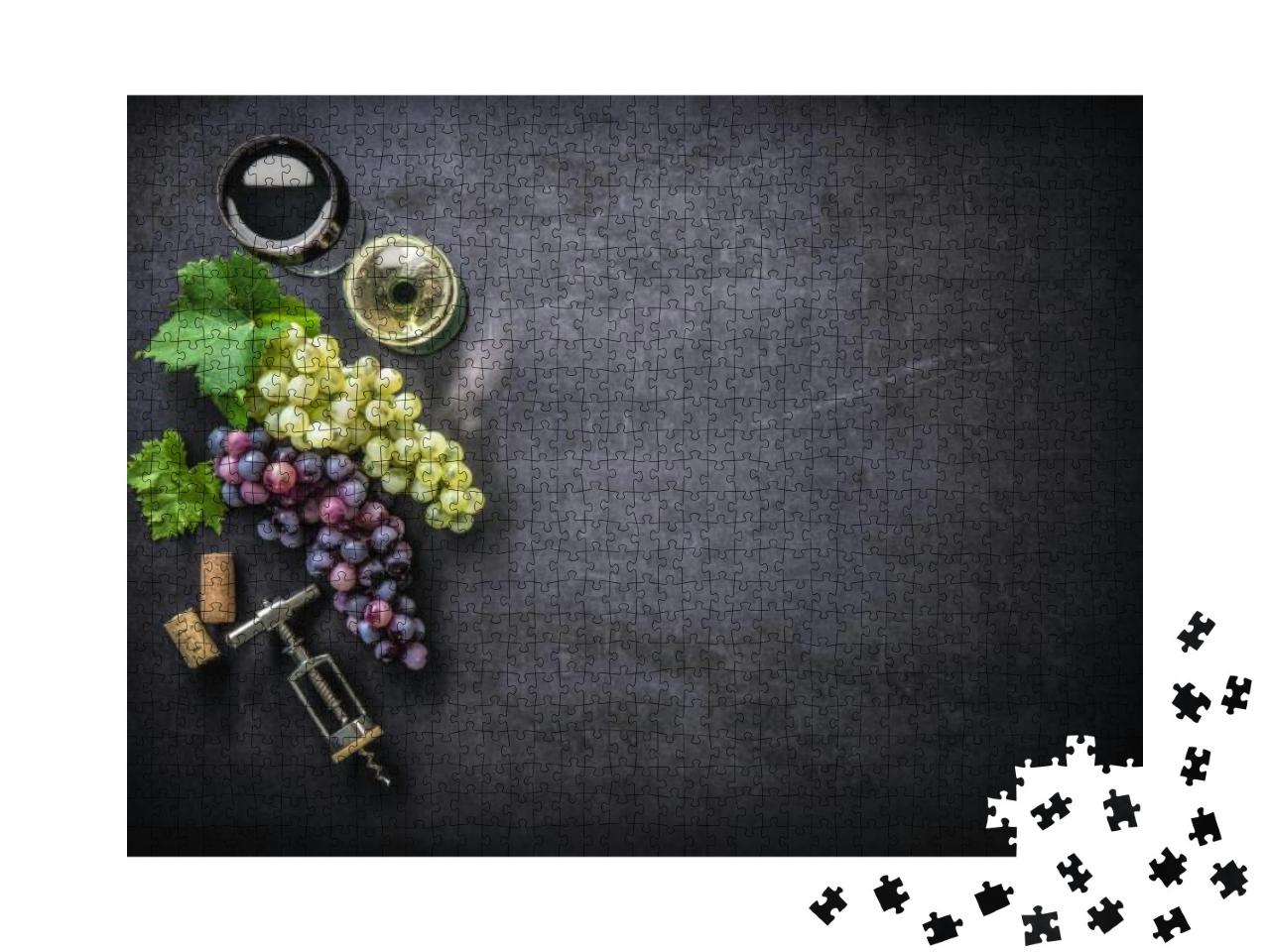 Wineglasses with Grapes & Corks on Dark Background with C... Jigsaw Puzzle with 1000 pieces