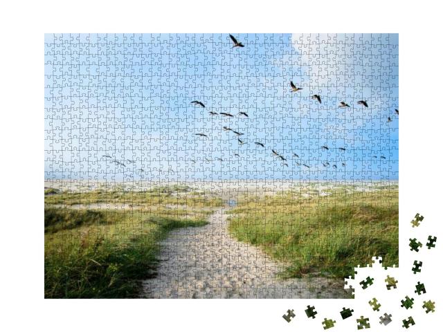 A Large Flock of Canvasbacks Ducks Flying Over Wonderful... Jigsaw Puzzle with 1000 pieces
