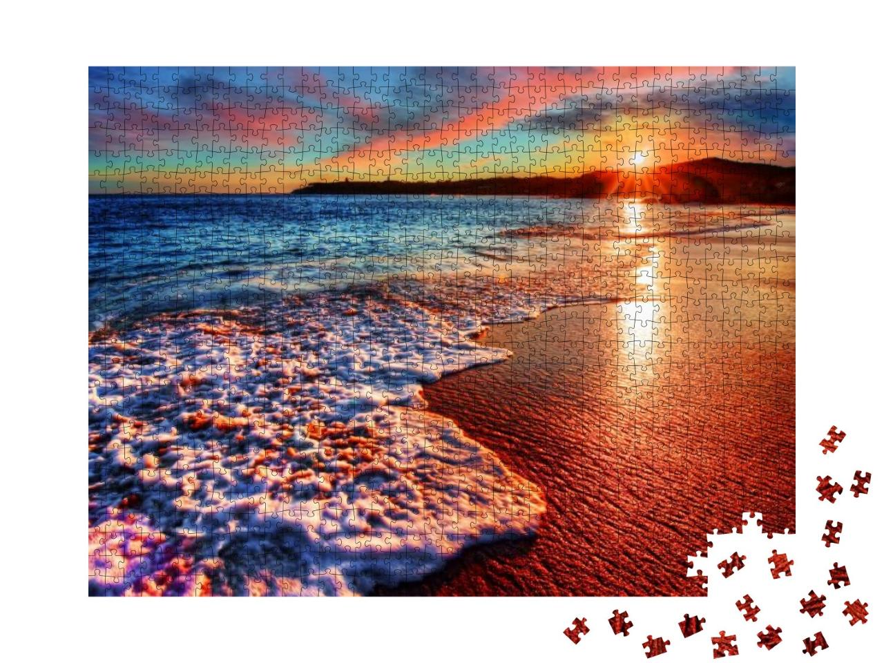 Brilliant Vacation Destination Beach Sunrise with Colorfu... Jigsaw Puzzle with 1000 pieces