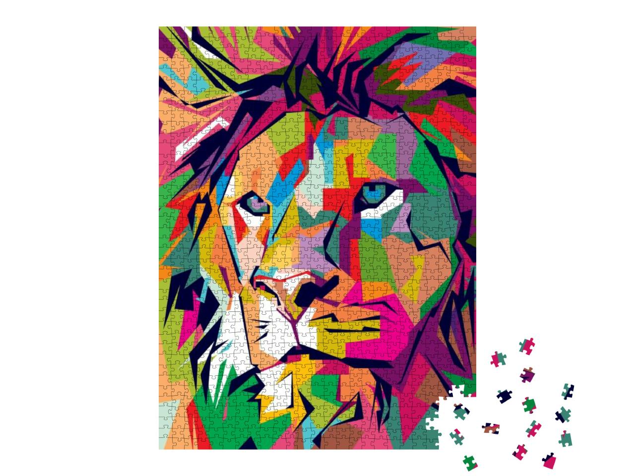 Hand Drawn Lion Head on Colorful Background Vector Image... Jigsaw Puzzle with 1000 pieces