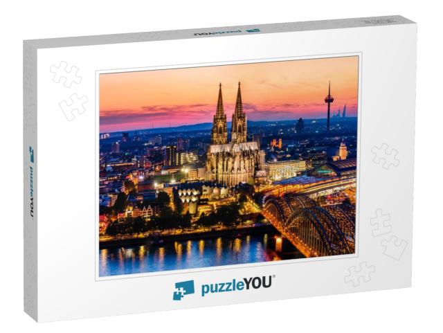 Cologne, Germany Beautiful Panoramic Aerial Night Landsca... Jigsaw Puzzle