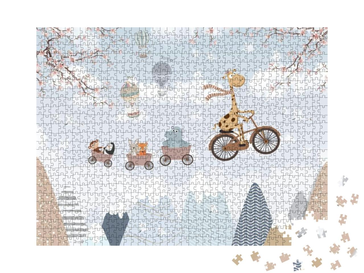 Children's Wallpaper Animals on a Bicycle on a Background... Jigsaw Puzzle with 1000 pieces