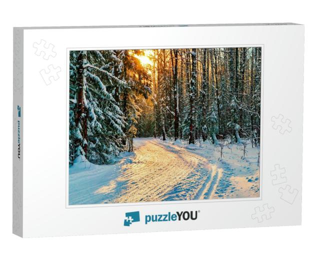 Winter Forrest Road in Snowy Woods... Jigsaw Puzzle