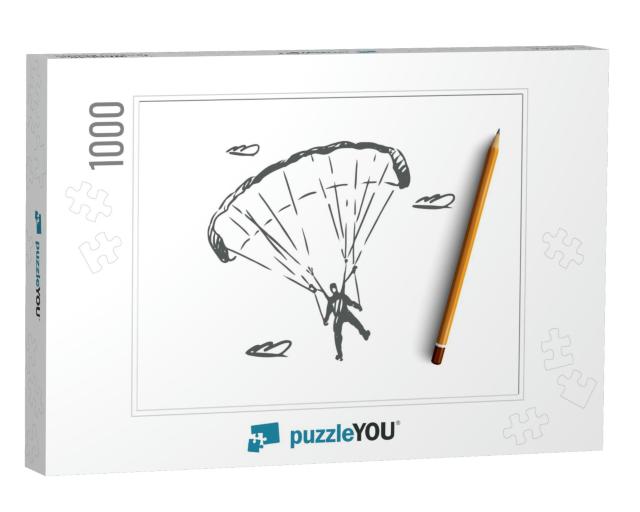 Parachutist, Extreme, Skydiving, Sport, Fly Concept. Hand... Jigsaw Puzzle with 1000 pieces