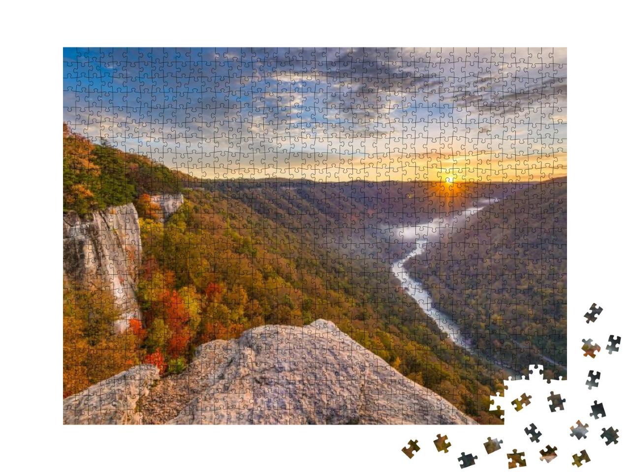 New River Gorge, West Virginia, USA Autumn Morning Landsca... Jigsaw Puzzle with 1000 pieces