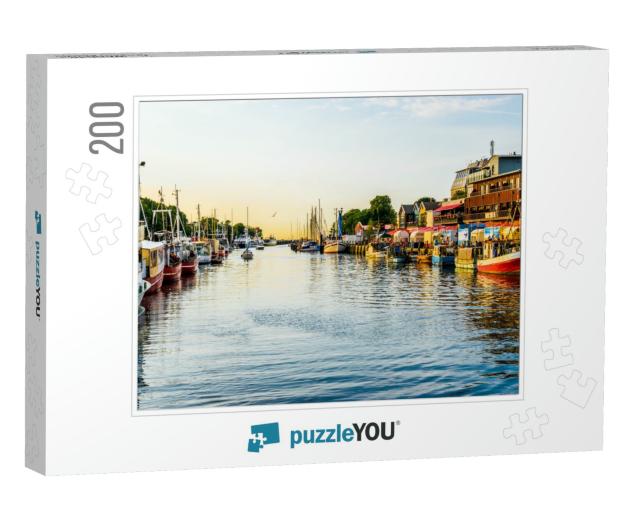 Canal with Ships & Baltic Sea in Warnemuende, Rostock Ger... Jigsaw Puzzle with 200 pieces