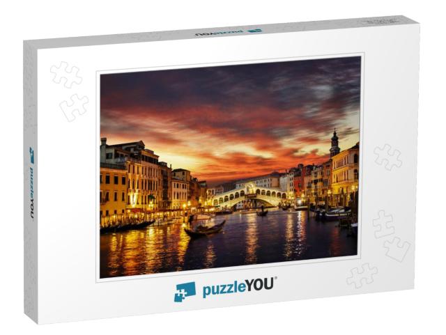 Ponte Rialto & Gondola At Sunset in Venice, Italy... Jigsaw Puzzle