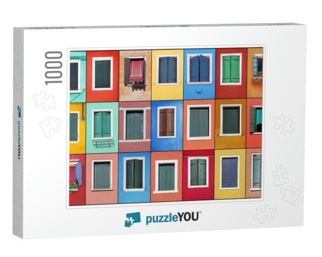Collage of Colorful Windows with Frames in Burano, Venice... Jigsaw Puzzle with 1000 pieces