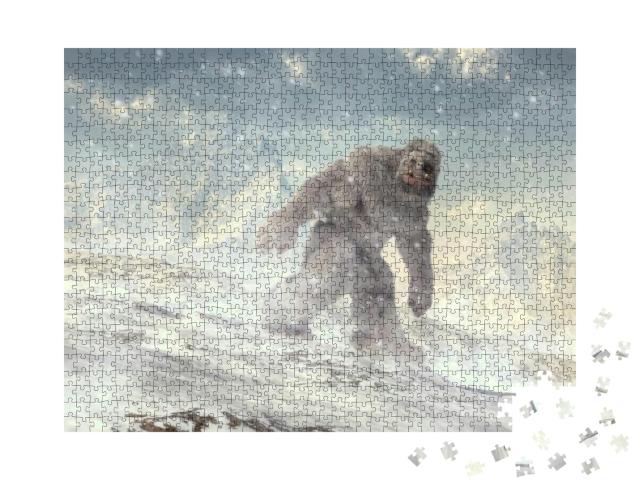 On a Cold Plain Backed by Jagged Mountains a Shaggy White... Jigsaw Puzzle with 1000 pieces