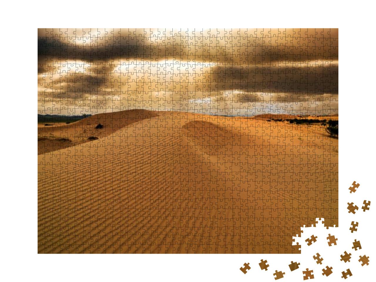 Sunset Over the Sand Dunes in the Desert. Arid Landscape... Jigsaw Puzzle with 1000 pieces