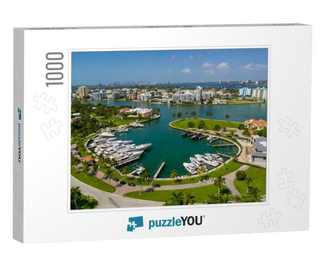 Bal Harbor Marina with Luxury Yachts Miami Beach Fl Aeria... Jigsaw Puzzle with 1000 pieces