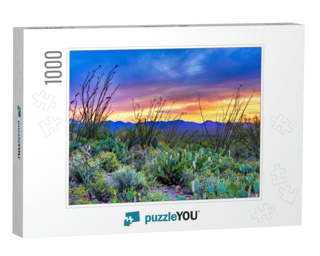 Sunset in Saguaro National Park Near Tucson, Arizona... Jigsaw Puzzle with 1000 pieces