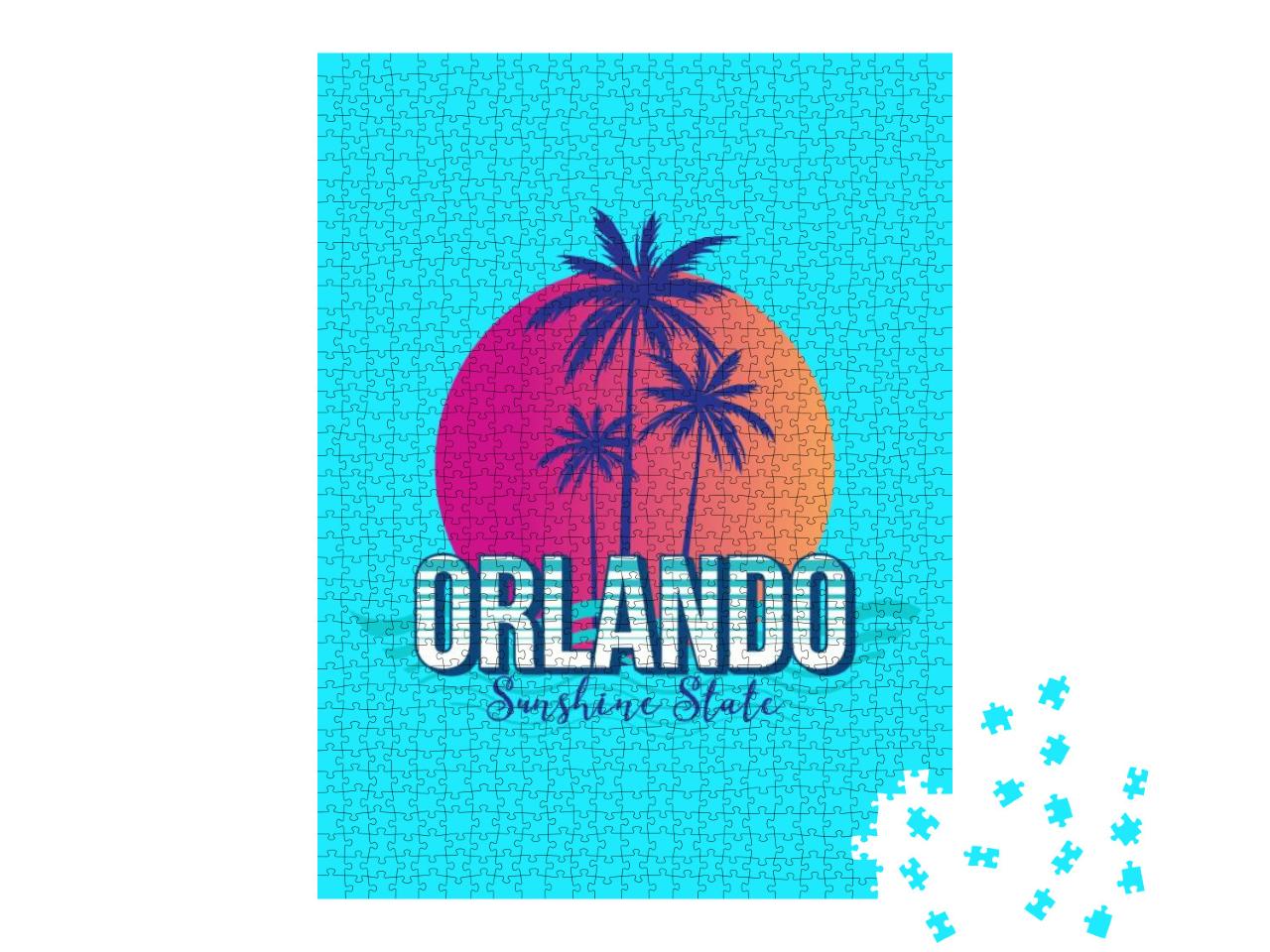 Orlando Florida Colorful Sunset Retro Vintage Poster Palm... Jigsaw Puzzle with 1000 pieces