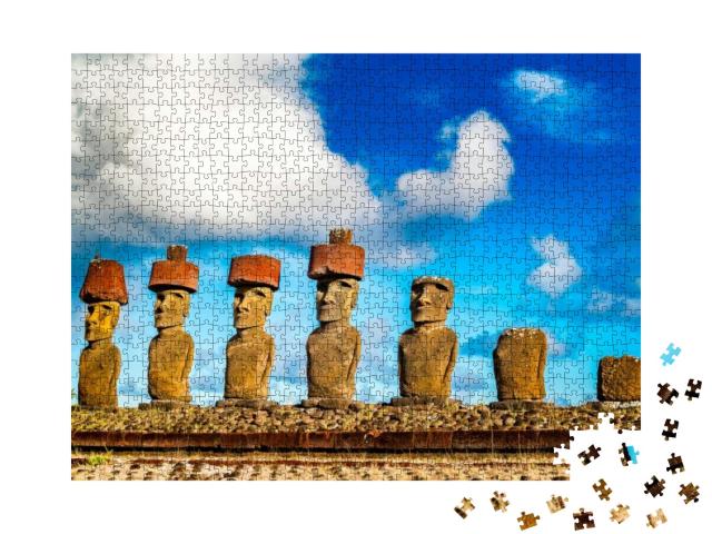 Moai At Ahu Nua Nua in Anakena Beach on Easter Island or... Jigsaw Puzzle with 1000 pieces