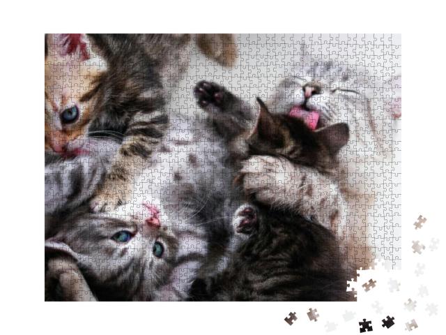 Mother Cat & Kittens... Jigsaw Puzzle with 1000 pieces