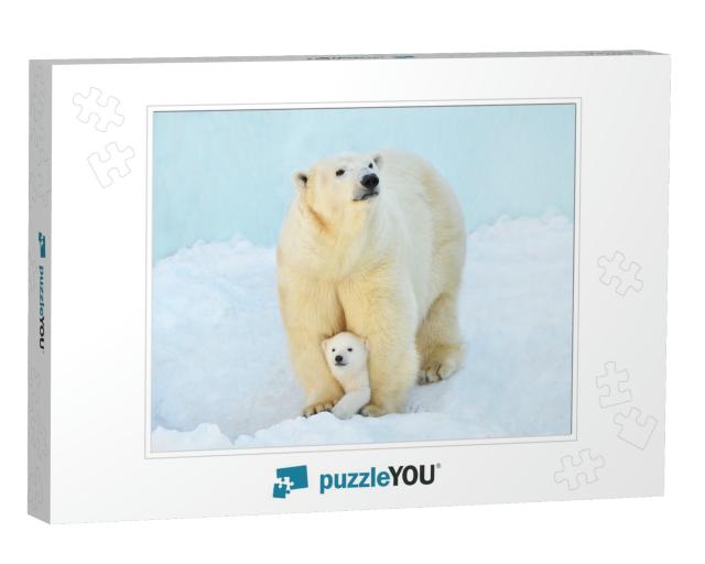 A Polar Bear with a Small Bear Cub in the Snow... Jigsaw Puzzle