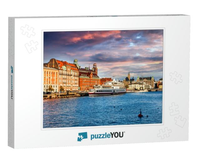 Beautiful Cityscape, Malmo Sweden, Canal At Sunset... Jigsaw Puzzle