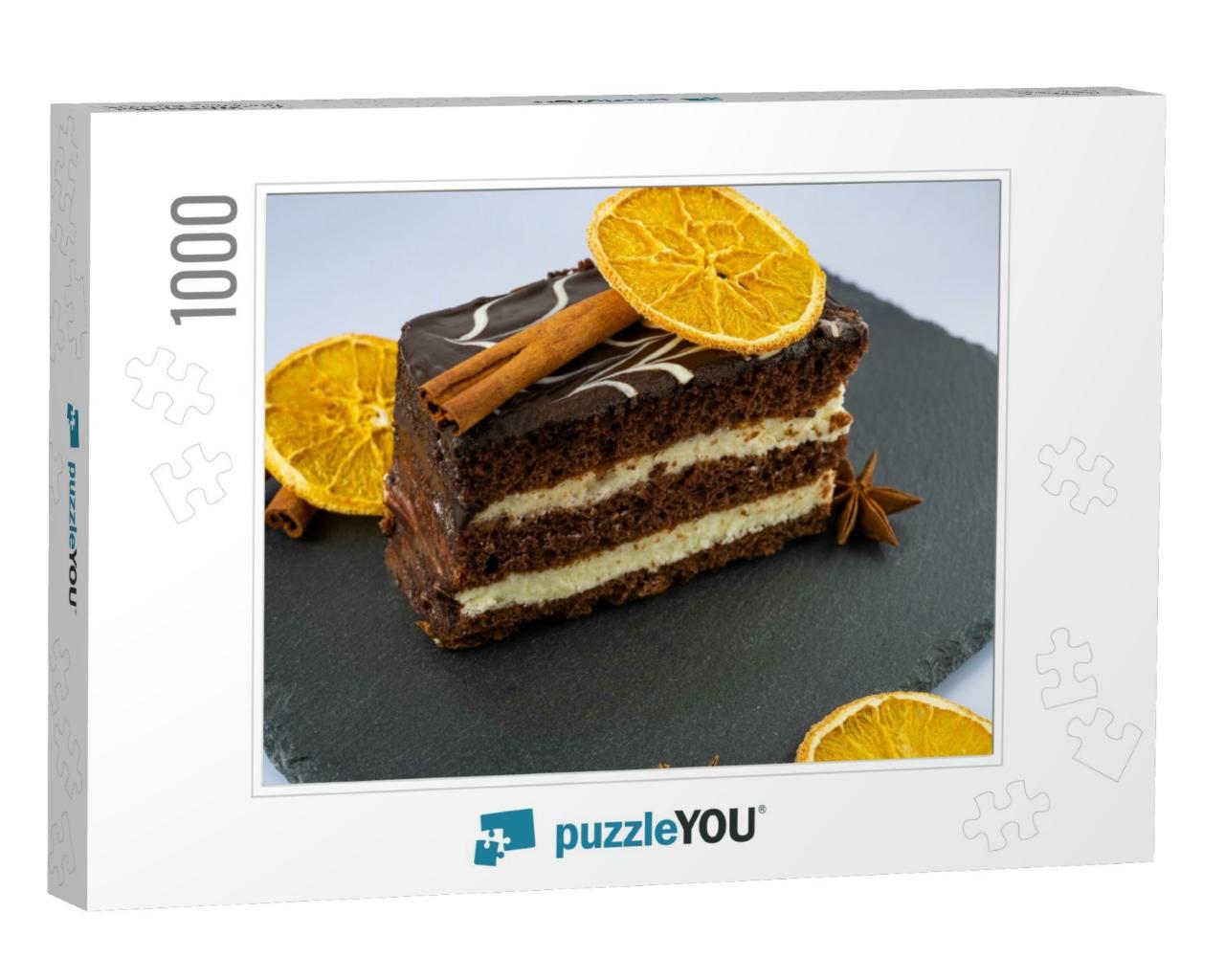 Delicious Chocolate Cake Isolated on White. Freshly Made... Jigsaw Puzzle with 1000 pieces
