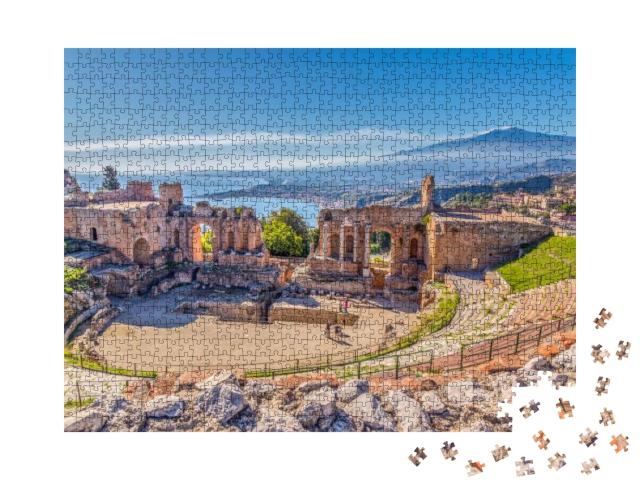 Ruins of the Ancient Greek Theater in Taormina, Sicily wi... Jigsaw Puzzle with 1000 pieces