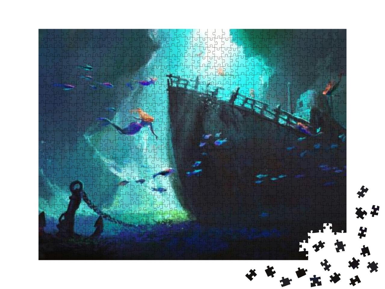 Mermaid Surrounds the Sunken Ship At the Bottom of the Se... Jigsaw Puzzle with 1000 pieces