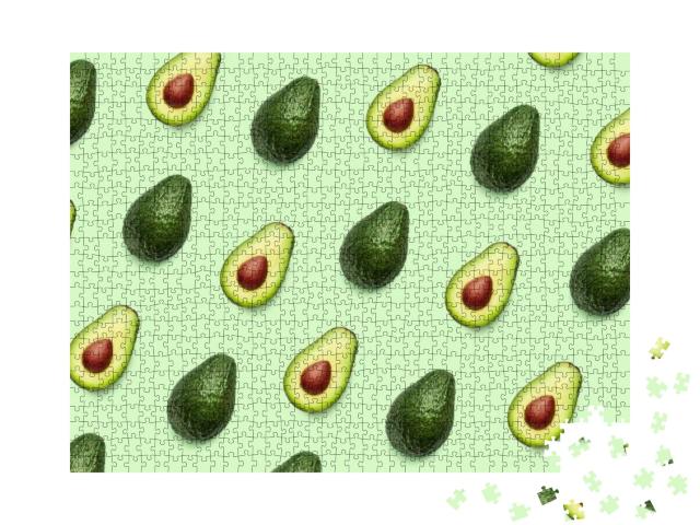 Fresh Avocado Pattern on Light Green Background, Top View... Jigsaw Puzzle with 1000 pieces