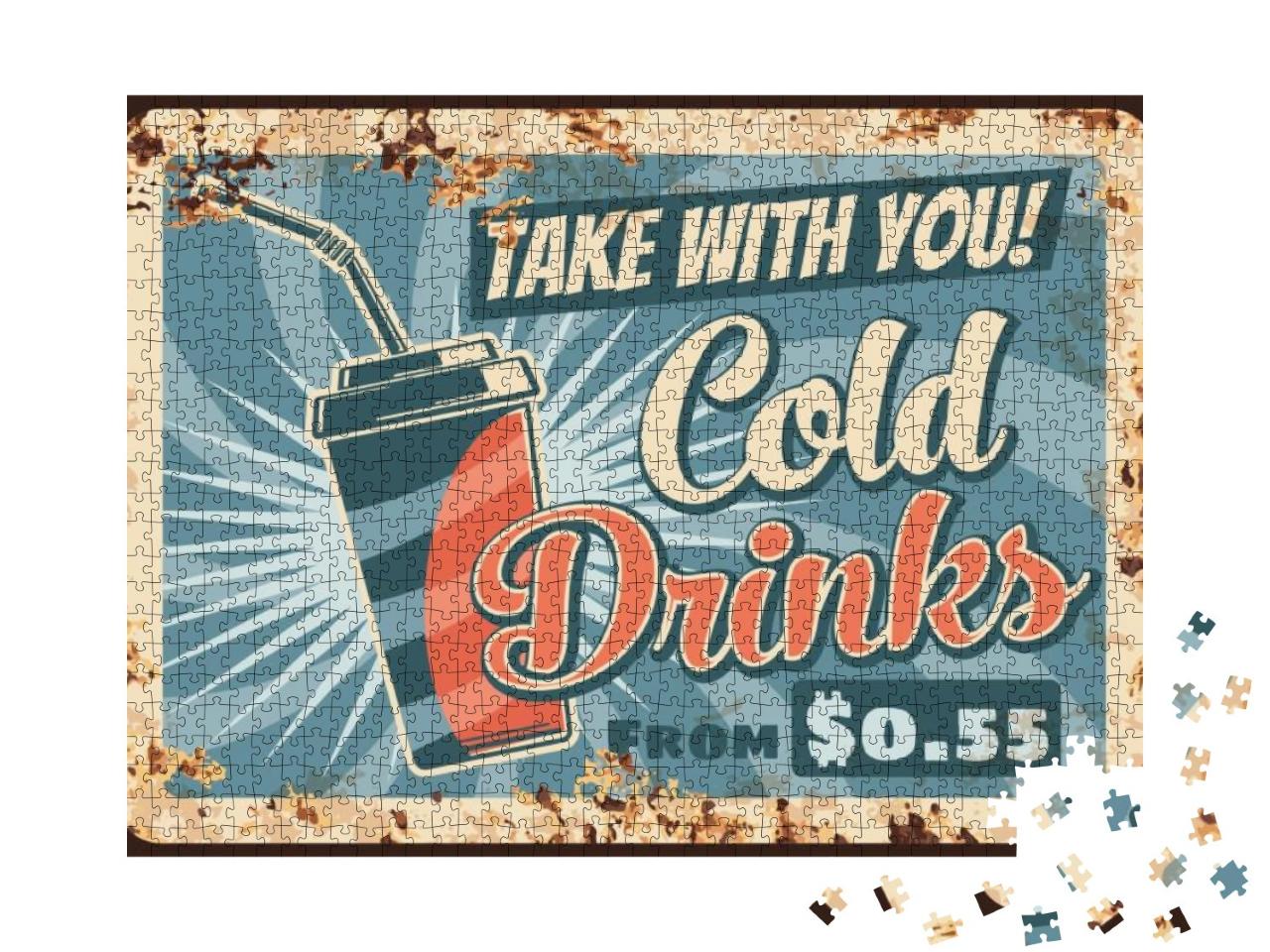 Cold Drinks Rusty Metal Plate, Vector Summer Beverage in... Jigsaw Puzzle with 1000 pieces