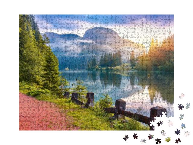 Majestic Summer View of Mountain Lake Lacul Rosu or Red L... Jigsaw Puzzle with 1000 pieces