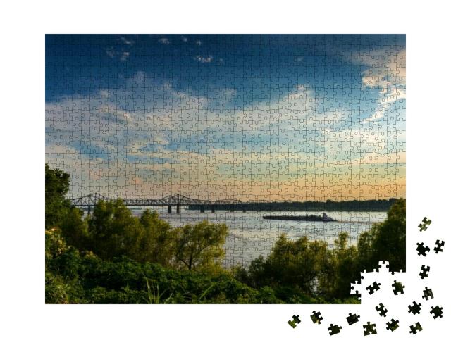 Boat in the Mississippi River Near the Vicksburg Bridge i... Jigsaw Puzzle with 1000 pieces