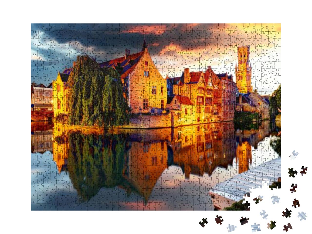 Belgium - Bruges, Rozenhoedkaai with Perez De Malvenda Ho... Jigsaw Puzzle with 1000 pieces