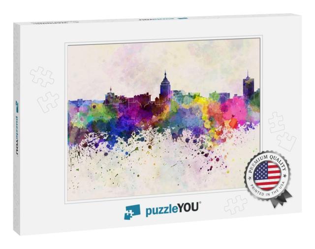 Fresno Skyline in Watercolor Background... Jigsaw Puzzle