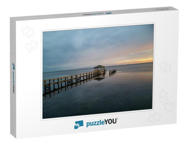 A Wide Angle Photo Taken At Sunset of a Gazebo & Fishing... Jigsaw Puzzle