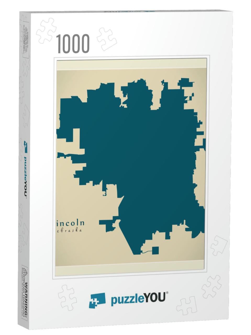 Modern City Map - Lincoln Nebraska City of the Usa... Jigsaw Puzzle with 1000 pieces