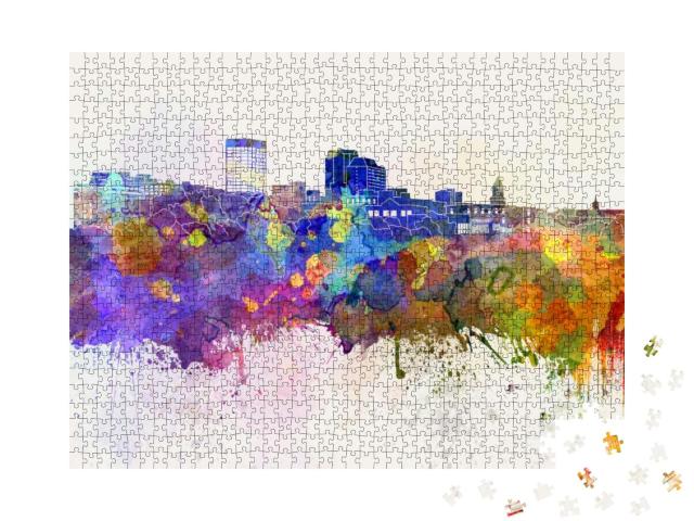 Manchester Skyline in Watercolor Background... Jigsaw Puzzle with 1000 pieces